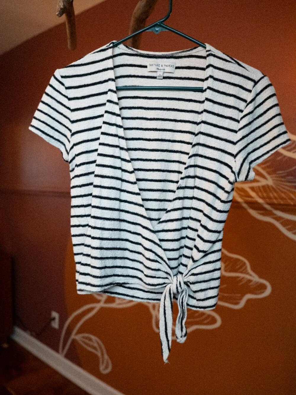 Madewell Texture & Thread Black & White Stripe Tie Short Sleeve Top Size S